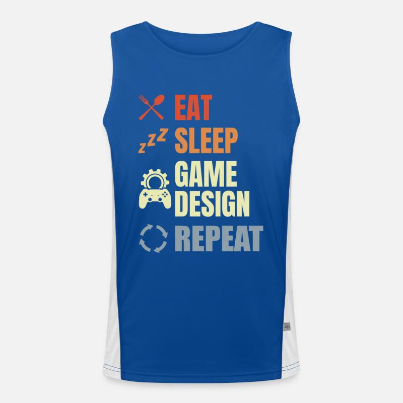 Eat Sleep Game Design Repeat Funktionelles Kontrast-Tank Top für Männer 