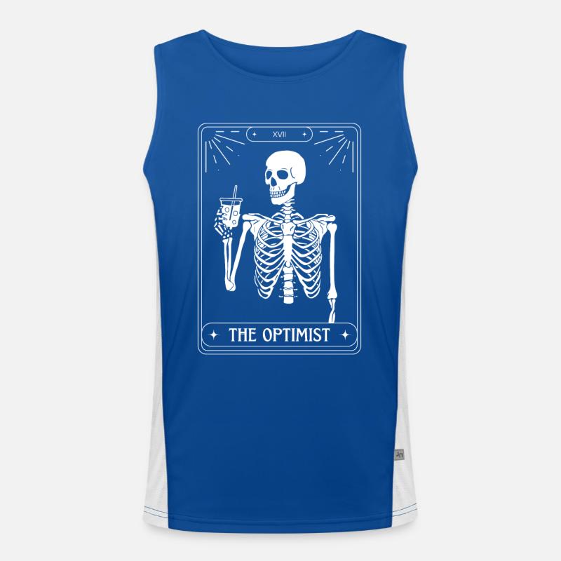 Funny Tarot Card Skeleton Coffee Optimist Men's Functional Contrast Tank Top 