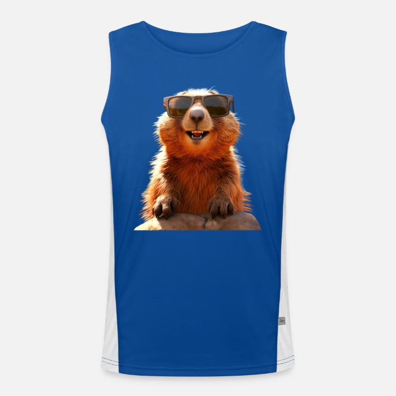 Murmeltier mit Sonnenbrille Nagetier Erdhörnchen Funktionelles Kontrast-Tank Top für Männer 