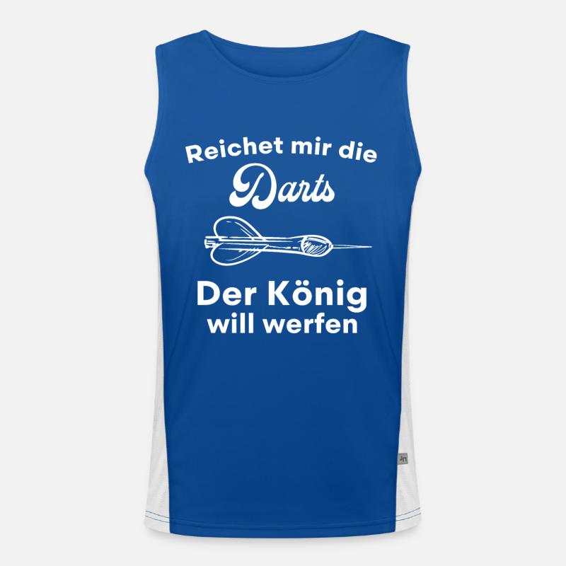 Reichet mir die darts der konig will werfen Funktionelles Kontrast-Tank Top für Männer 