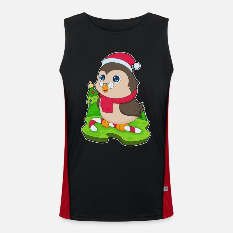 Owl Christmas Candy Cane - Men's Functional Contrast Tank Top  - black/red