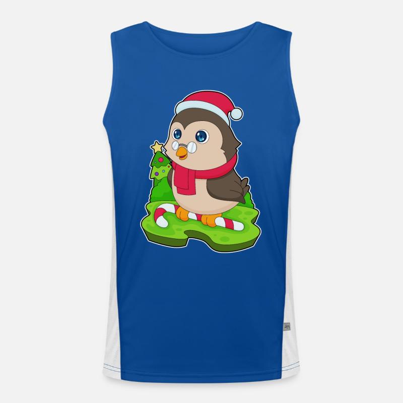 Owl Christmas Candy Cane Men's Functional Contrast Tank Top 
