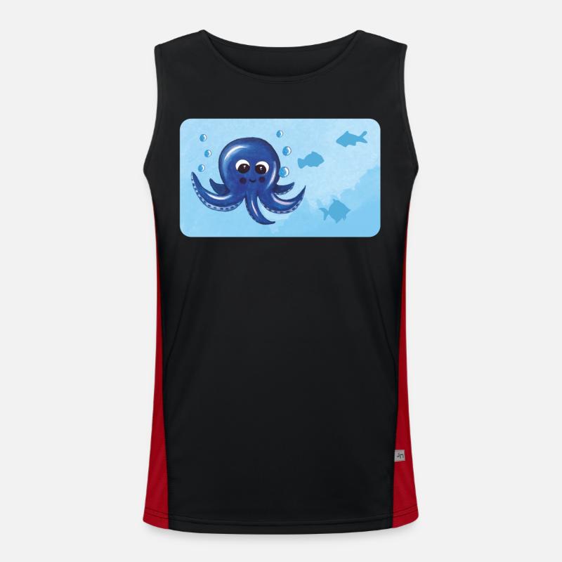 Funny octopus and fish with bubbles - Men's Functional Contrast Tank Top  - black/red