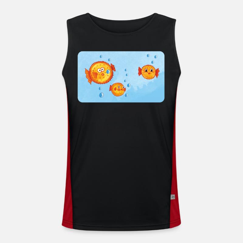 Pisces - Funny Orange Puffer Fish with Air Bubbles Men's Functional Contrast Tank Top 