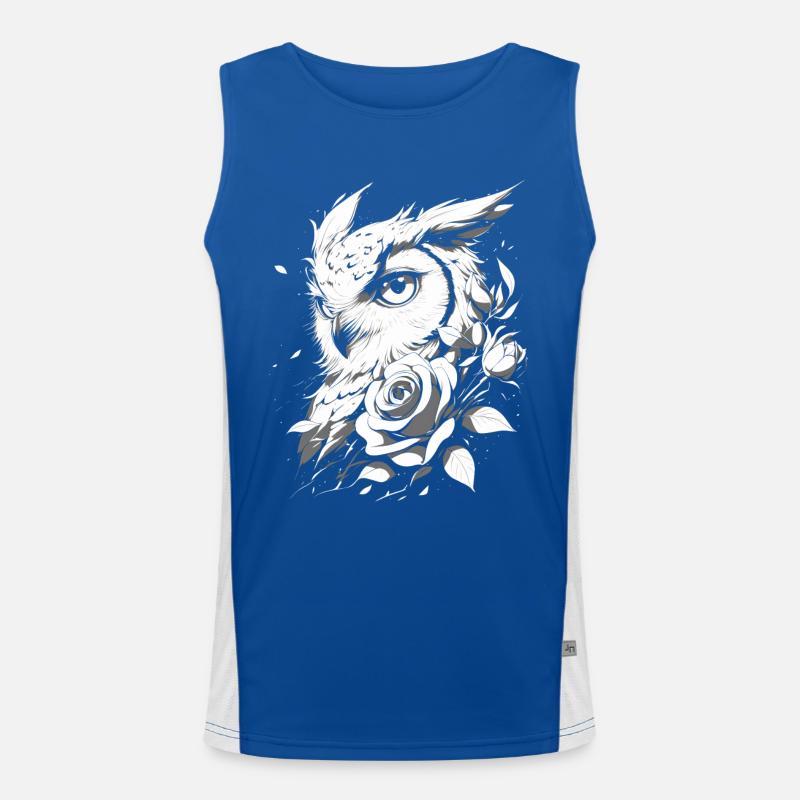 Eule Rose Blumen Ästhetik Nachteule Vogel Geschenk Funktionelles Kontrast-Tank Top für Männer 