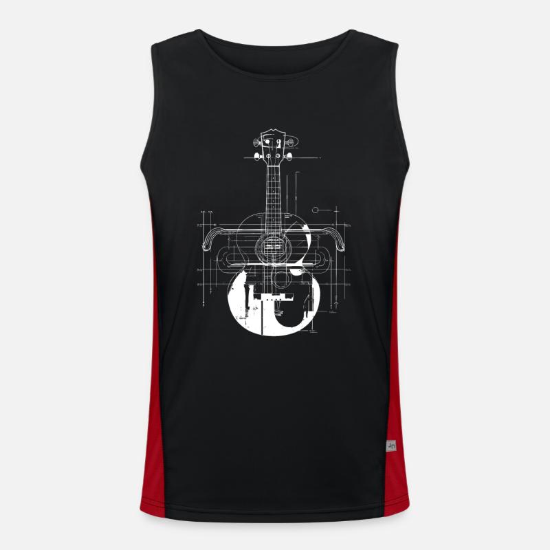 Ukulele Drawing - Men's Functional Contrast Tank Top  - black/red