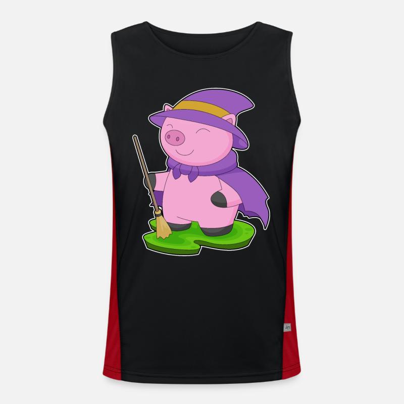 Pig Halloween Witch - Men's Functional Contrast Tank Top  - black/red