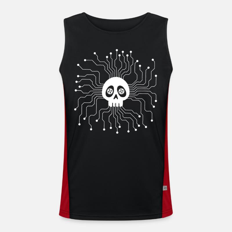 White Microprocessor Skull - Men's Functional Contrast Tank Top - black/red