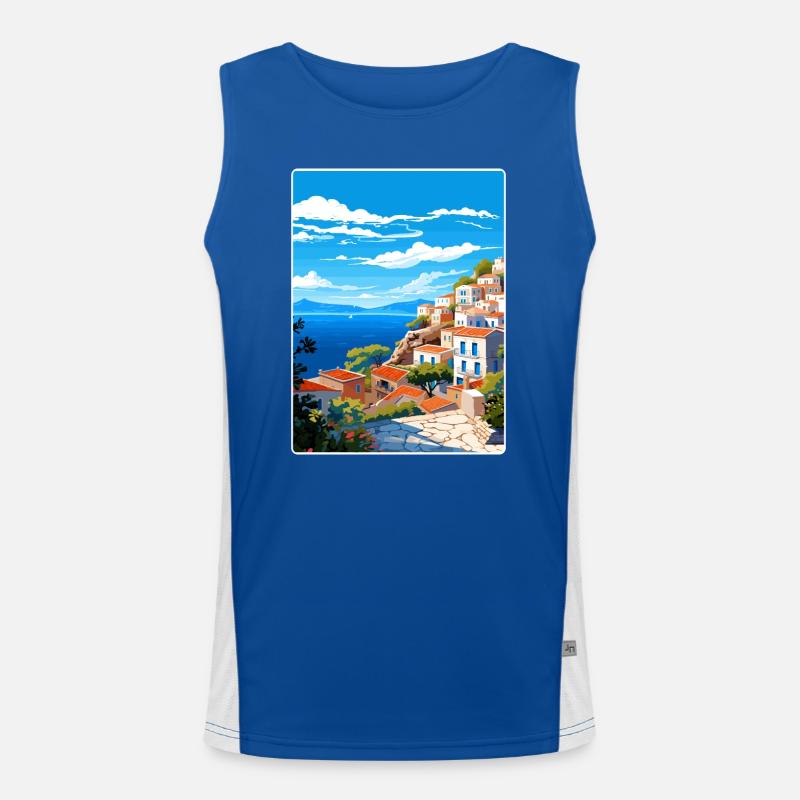 Hydra Grèce Affiche de voyage Souvenir Carte Postale Peinture Débardeur respirant contrasté Homme 