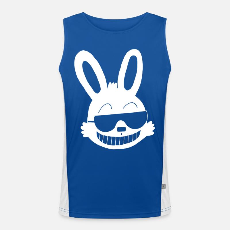 White rabbit showing off Men's Functional Contrast Tank Top 