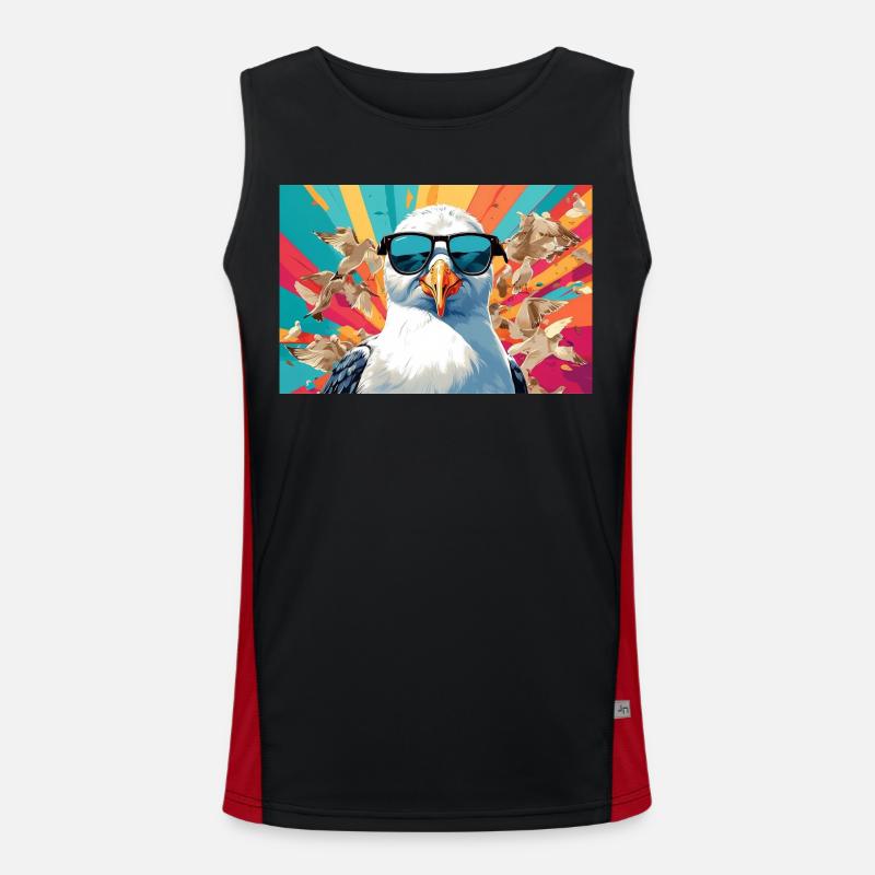Coole Möwe im Getümmel Funktionelles Kontrast-Tank Top für Männer 