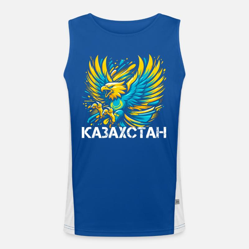 Kazakhstan Aigle Drapeau Drapeau Cyrillique Cadeau Débardeur respirant contrasté Homme 