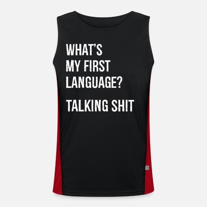 what's my first language talking shit - Men's Functional Contrast Tank Top - black/red