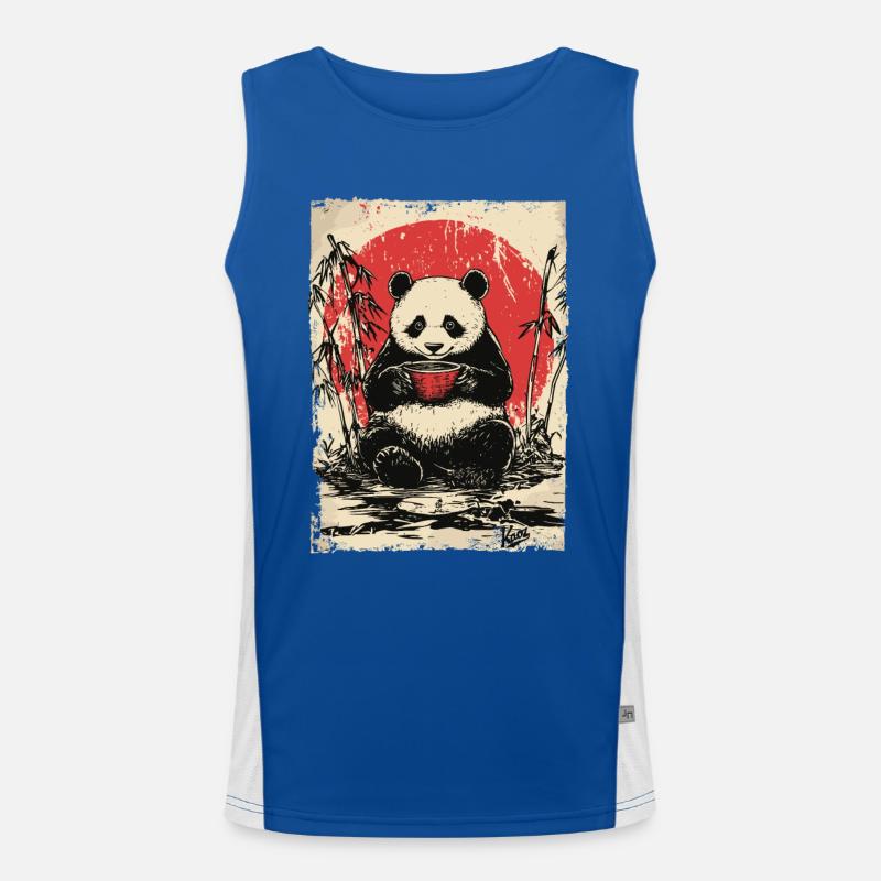 Panda mit Suppe im Bambuswald Funktionelles Kontrast-Tank Top für Männer 