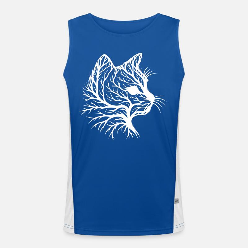 Cat with Leaf Pattern in Silhouette Style Men's Functional Contrast Tank Top 