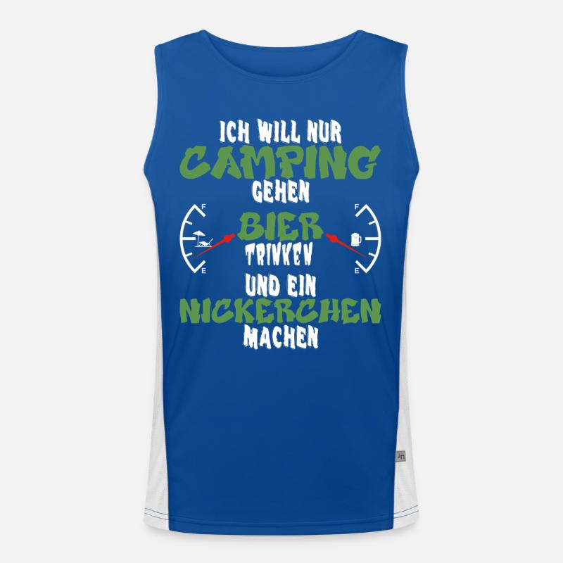 Camping, Bier und Nickerchen - Lustiges Design Funktionelles Kontrast-Tank Top für Männer 