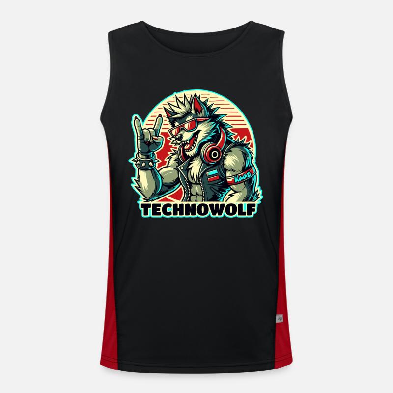 Techno-Wolf: Elektronische Musik Beats Funktionelles Kontrast-Tank Top für Männer 