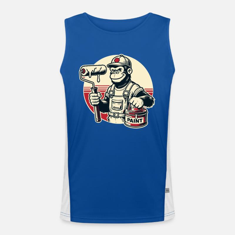 Painter gorilla with paint bucket and paint roller Men's Functional Contrast Tank Top 