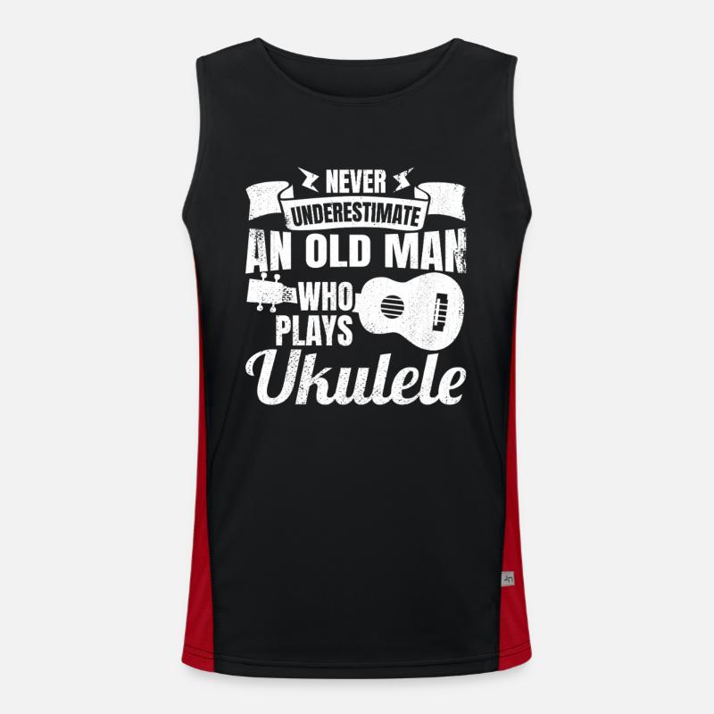 Never underestimate old ukulele players - Men's Functional Contrast Tank Top  - black/red