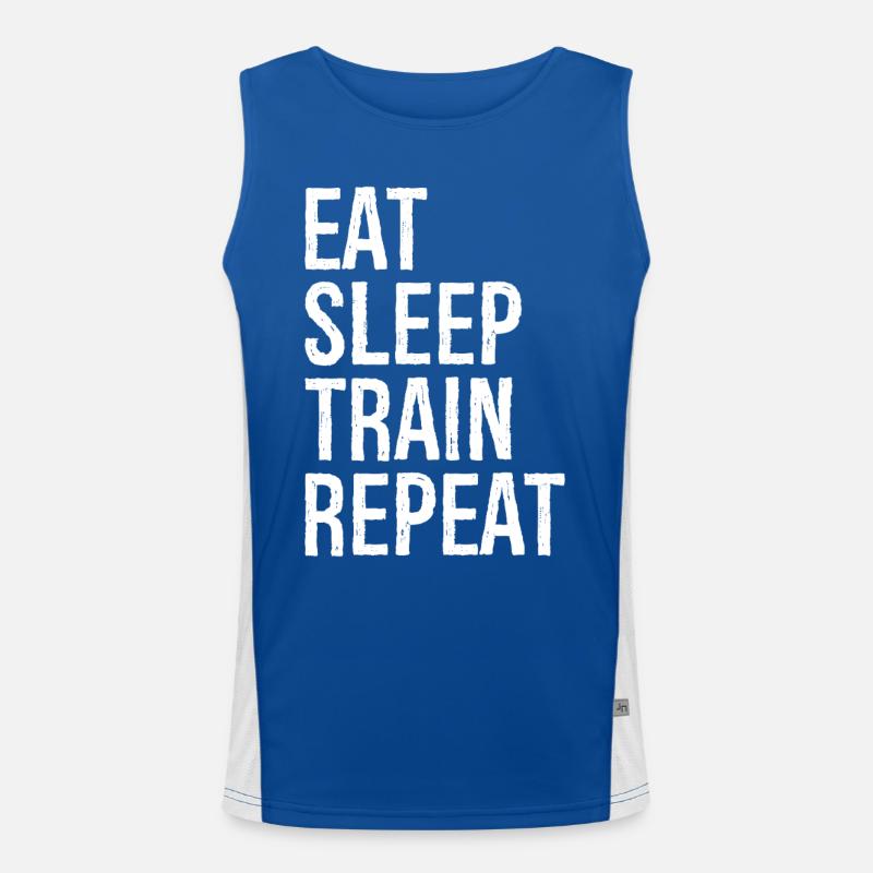 eat sleep train repeat Funktionelles Kontrast-Tank Top für Männer 