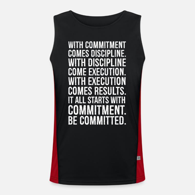 with commitment comes discipline with discipline - Men's Functional Contrast Tank Top - black/red