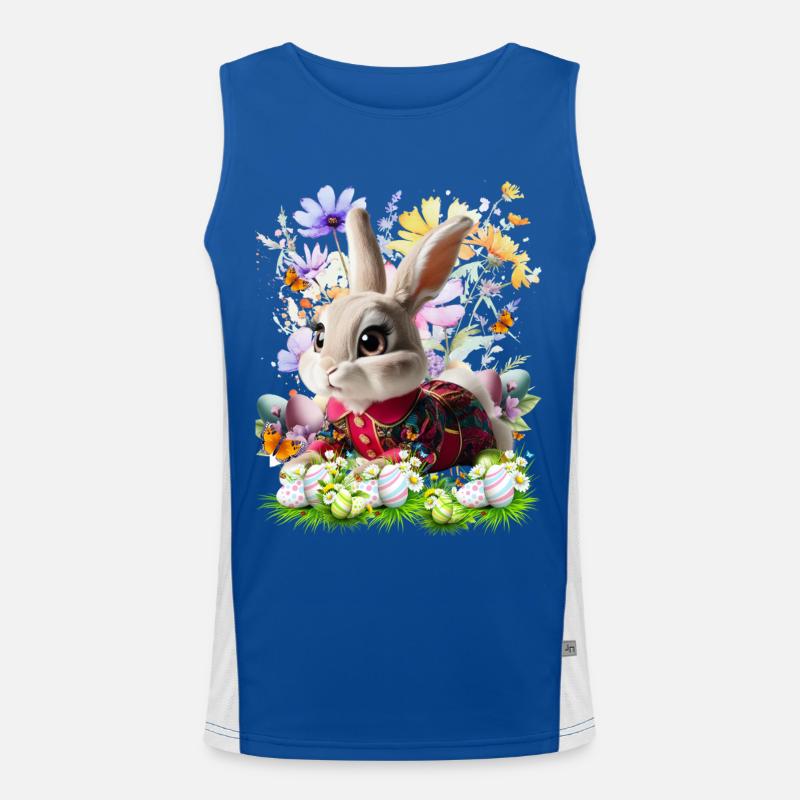Le lapin de Pâques dans le champ de fleurs Débardeur respirant contrasté Homme 