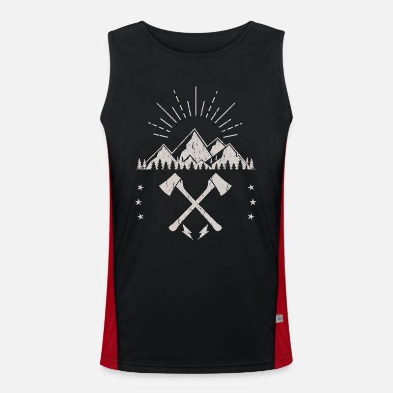 Rugged Mountain Sunrise Axe Emblem - Men's Functional Contrast Tank Top - black/red