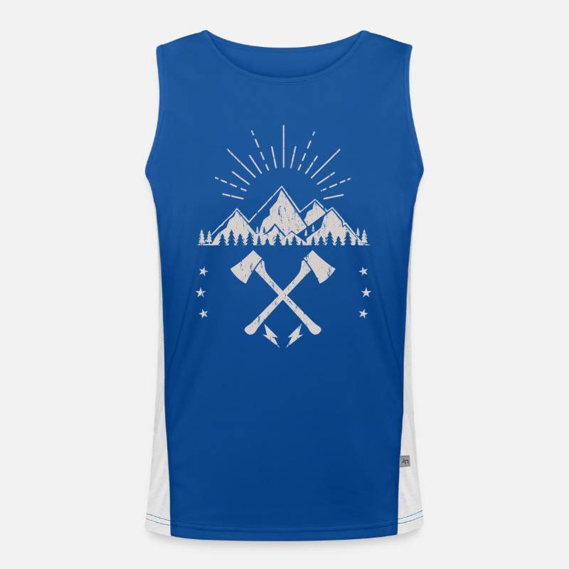Robustes Berg-Sonnenaufgangsaxt-Emblem Funktionelles Kontrast-Tank Top für Männer 