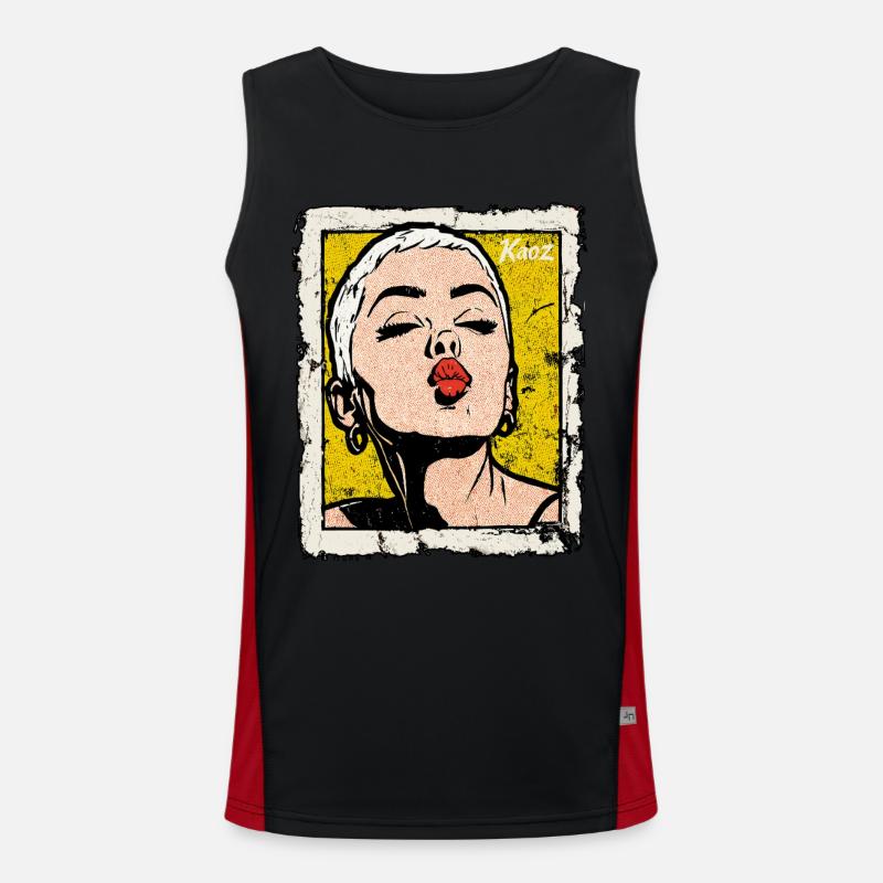 Buzzcut Punk Mädchen mit Kussmund im Pop-Art Stil Funktionelles Kontrast-Tank Top für Männer 