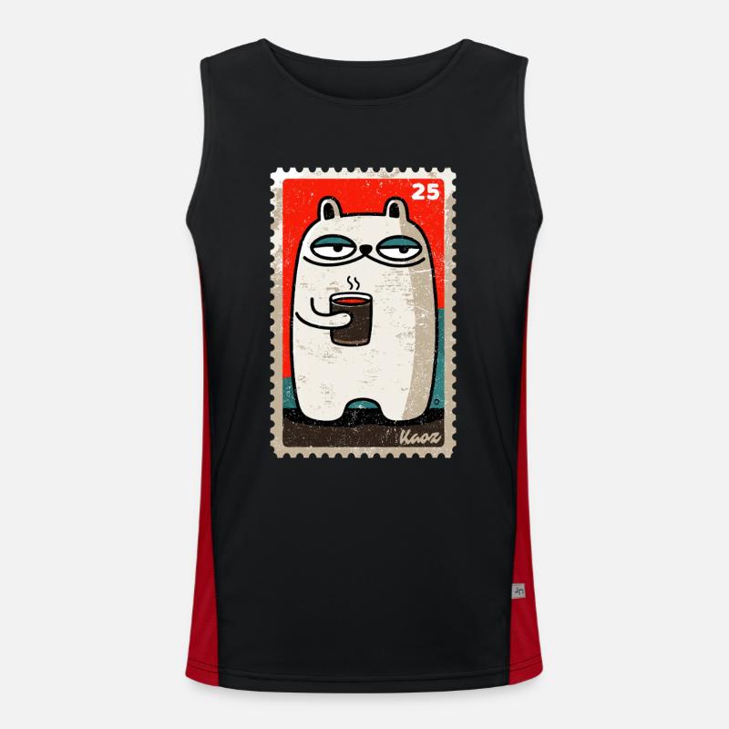 Kaffee-Katze als Comic-Briefmarke Funktionelles Kontrast-Tank Top für Männer 