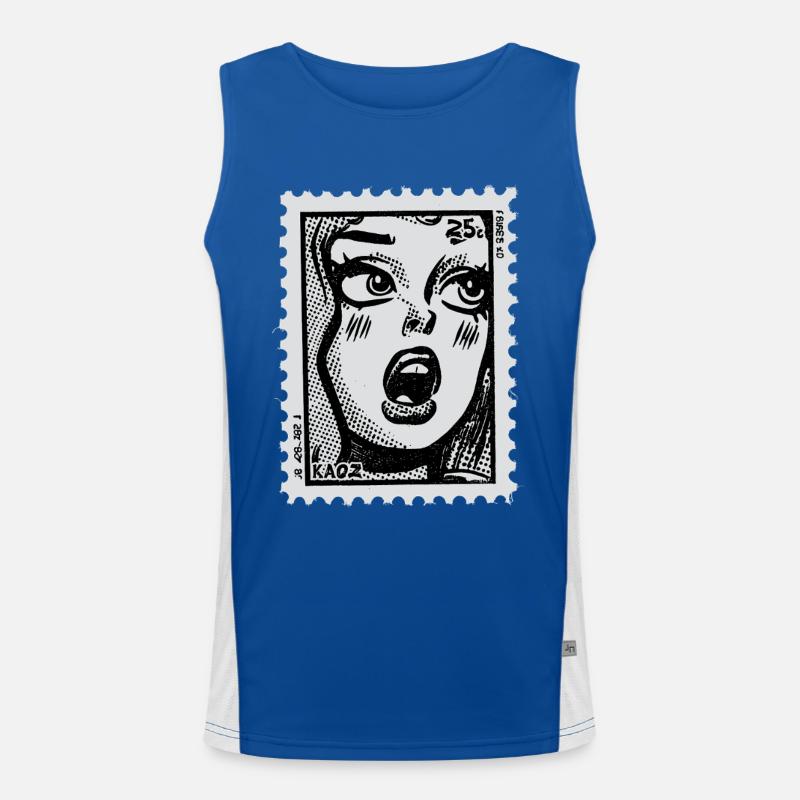 Comic Woman in Shock – Pop Art Postage Stamp Men's Functional Contrast Tank Top 