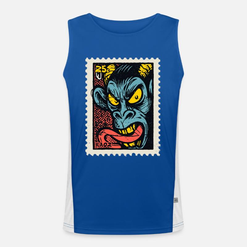 Dämon-Affe mit langer Zunge, eine Comic Briefmarke Funktionelles Kontrast-Tank Top für Männer 