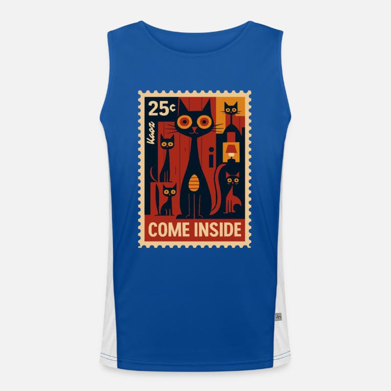 Timbre-poste avec des chats dans le style de l’art déco Débardeur respirant contrasté Homme 