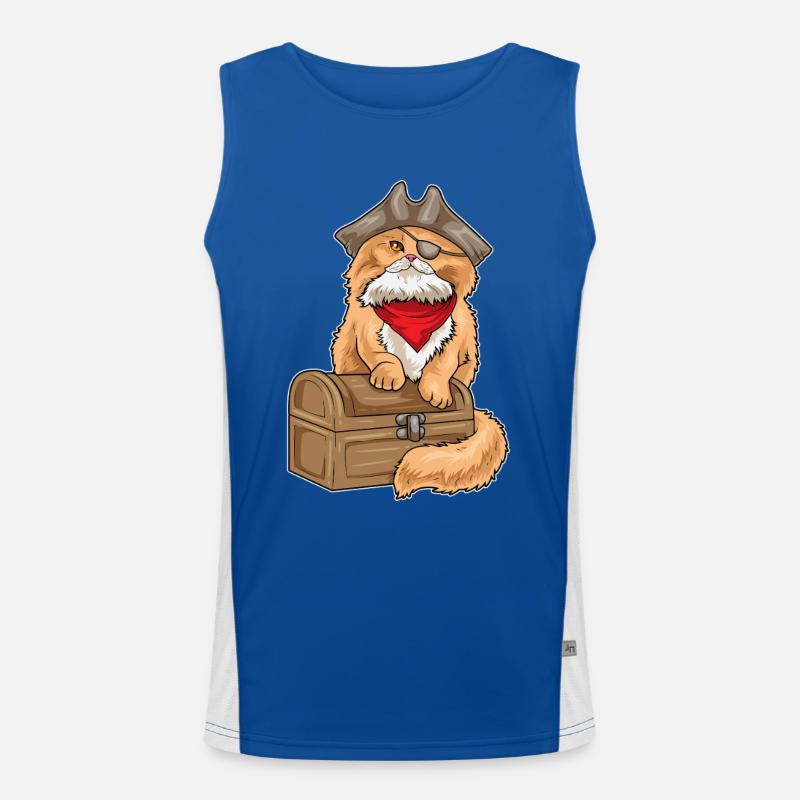 Persian Cat Pirate Treasure Chest Men's Functional Contrast Tank Top 