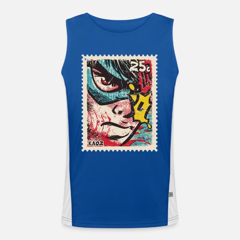 Comic-Held als Retro-Briefmarke Funktionelles Kontrast-Tank Top für Männer 