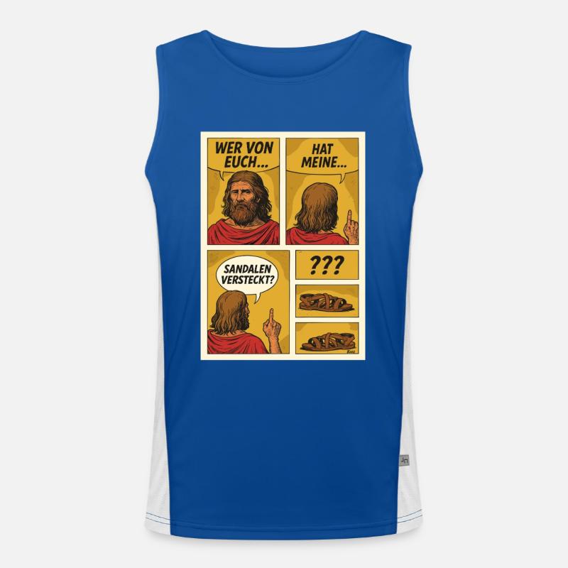Comic Jesus is looking for sandals Men's Functional Contrast Tank Top 