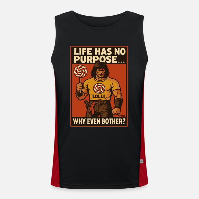 Muscular warrior man with lollipop comic style Men's Functional Contrast Tank Top 
