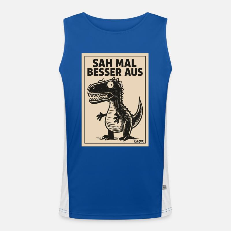 Lustiger Dino Spruch Sah mal besser aus Funktionelles Kontrast-Tank Top für Männer 