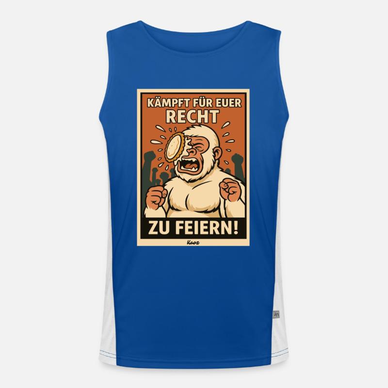 Yeti with cake on his face at a party Men's Functional Contrast Tank Top 