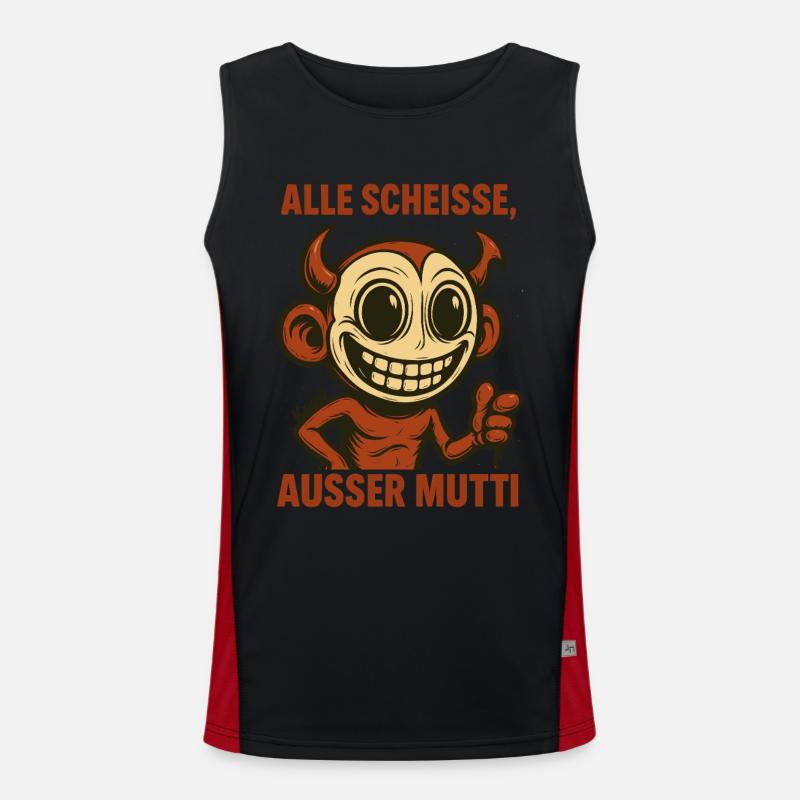 Grinsender Teufel mit Spruch über die gute Mutter Funktionelles Kontrast-Tank Top für Männer 