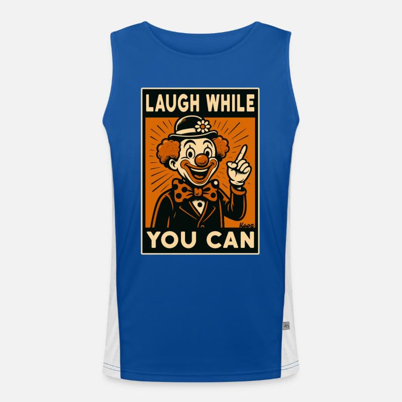 Lachender Clown im Retro Comicstil Funktionelles Kontrast-Tank Top für Männer 