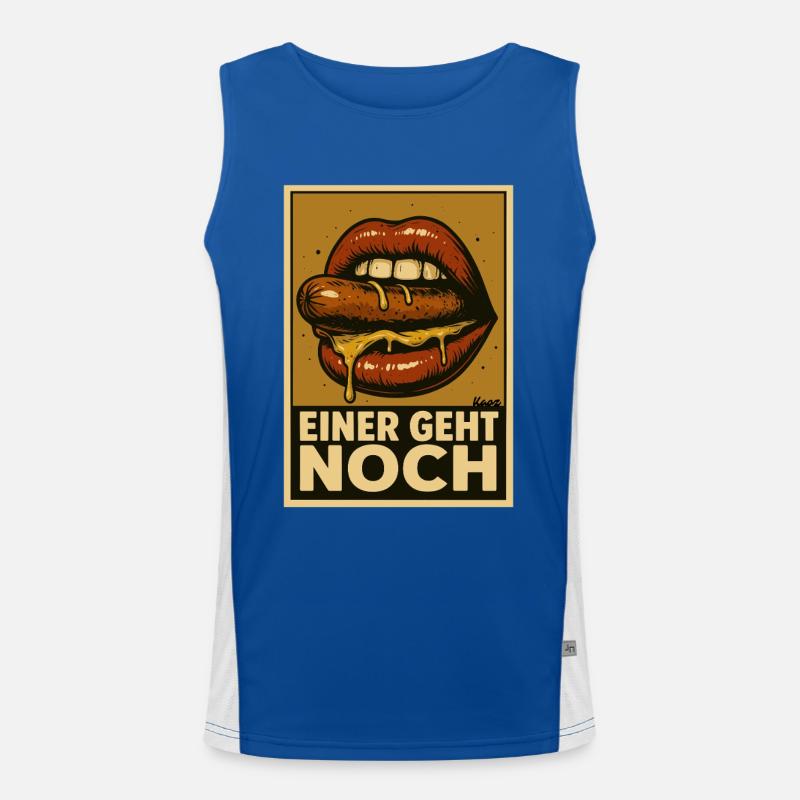Wurst mit Soße und Spruch „Einer geht noch" Funktionelles Kontrast-Tank Top für Männer 