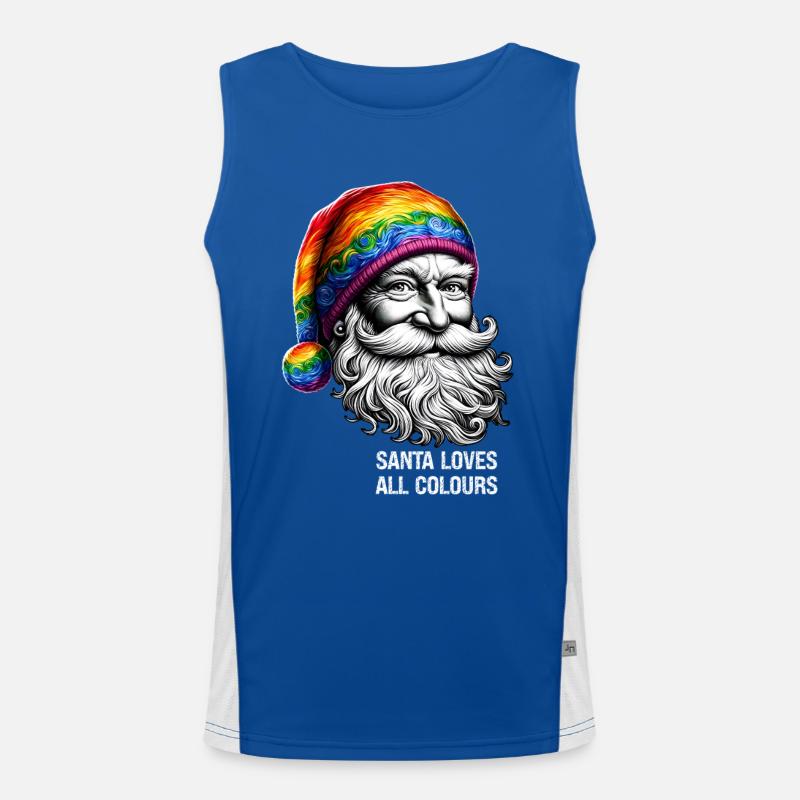 Lebendiger Weihnachtsmann mit Regenbogenhut Funktionelles Kontrast-Tank Top für Männer 