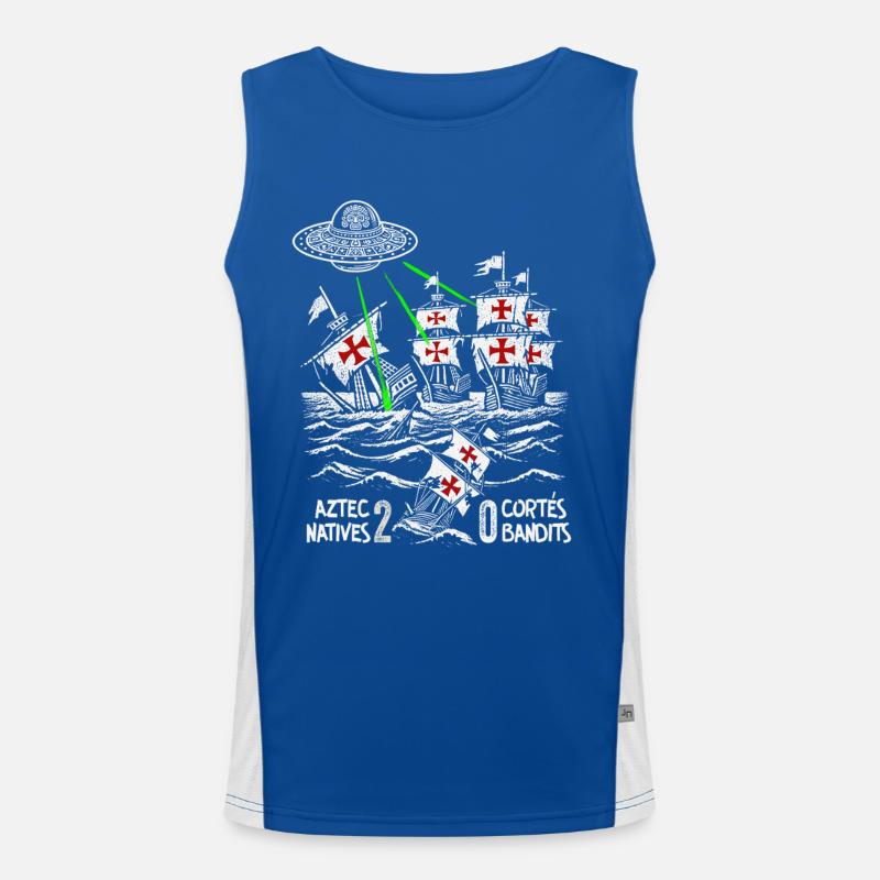 Aztec Maritime Battle Alternative History Design Men's Functional Contrast Tank Top 