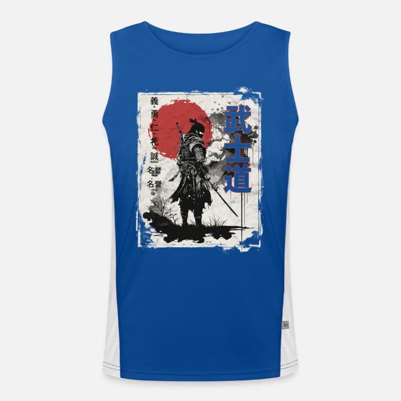 Samurai Warrior with Red Sun Backdrop Men's Functional Contrast Tank Top 