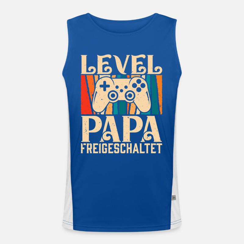 Zocker Papa LEVEL PAPA FREIGESCHALTET Retro Lustig Funktionelles Kontrast-Tank Top für Männer 
