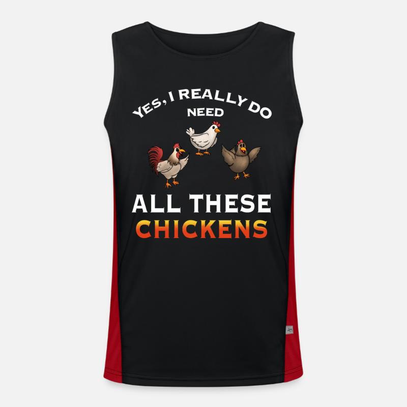 Humorous Chicken Illustration Statement - Men's Functional Contrast Tank Top  - black/red