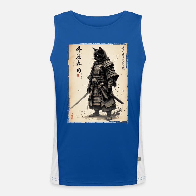 Samurai Katze, Japanischer Krieger & Kämpfer Funktionelles Kontrast-Tank Top für Männer 