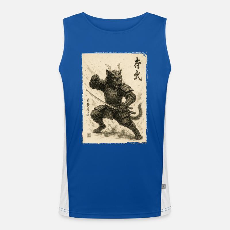 Samurai Cat, Japanese Warrior &amp; Fighter Men's Functional Contrast Tank Top 