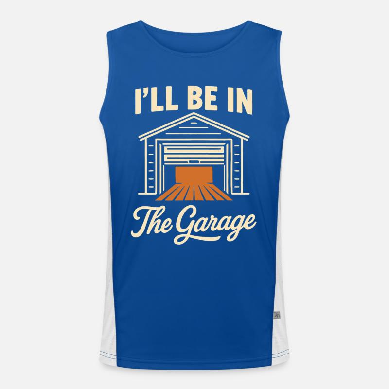 Ich bin in der Garage Handwerker Schrauber Humor Funktionelles Kontrast-Tank Top für Männer 
